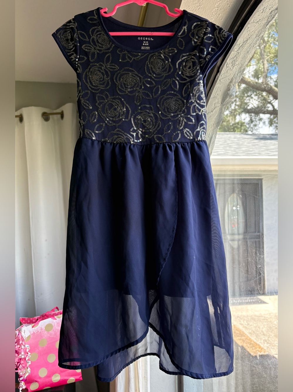 George Navy Floral Sequin Chiffon Party Dress Size 6X